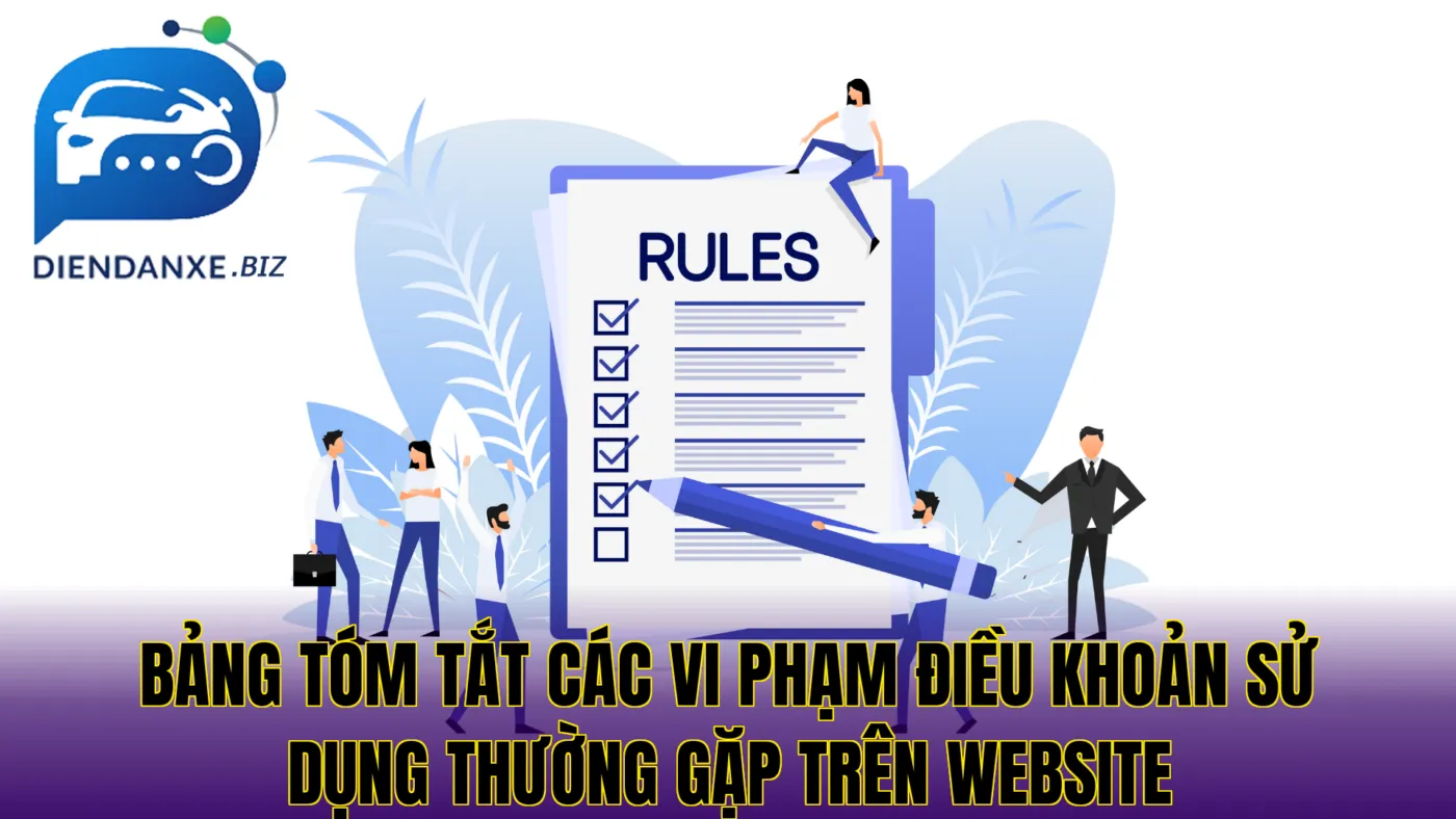bảng tóm tắt các vi phạm điều khoản sử dụng thường gặp trên website